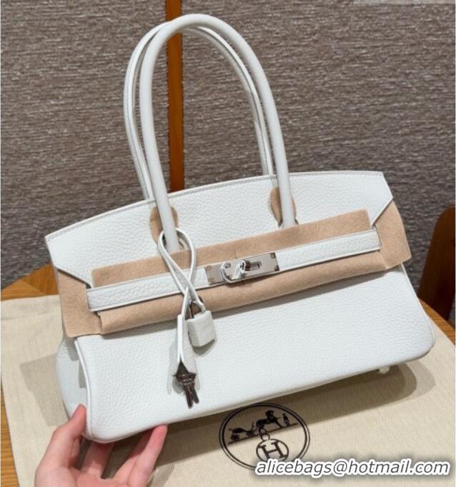 Luxurious Hermes Shoulder Birkin Bag in Clemence Leather 2529 01 White/Silver 2026 (Half-Handmade)