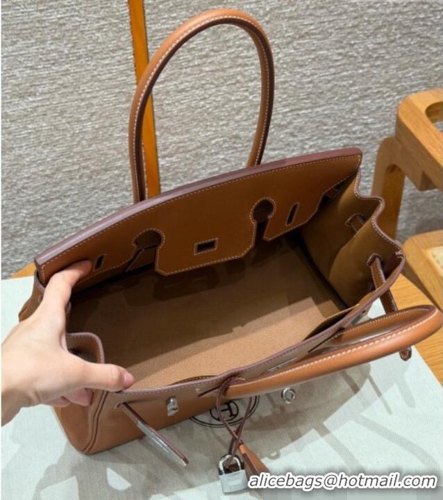 Spot Discount Hermes Shoulder Birkin Bag in Evercolor Leather 2529 Brown/Silver 2026 (Half-Handmade)