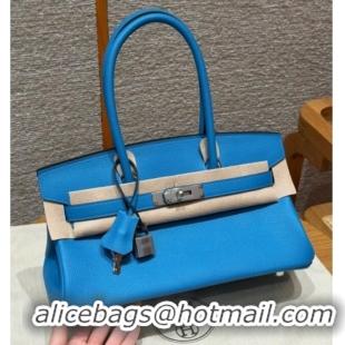 Pretty Style Hermes Shoulder Birkin Bag in Evercolor Leather 2529 0F Blue Fruda/Silver 2026 (Half-Handmade)