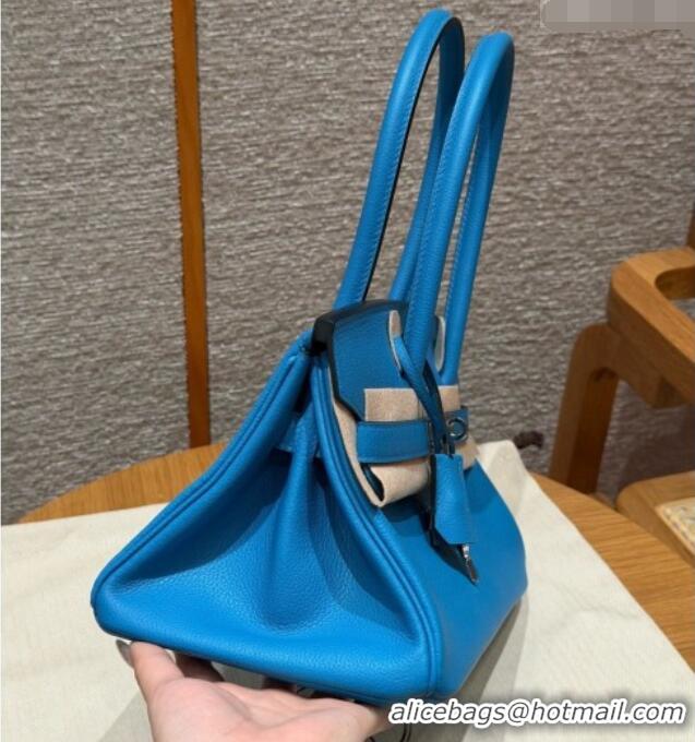 Pretty Style Hermes Shoulder Birkin Bag in Evercolor Leather 2529 0F Blue Fruda/Silver 2026 (Half-Handmade)