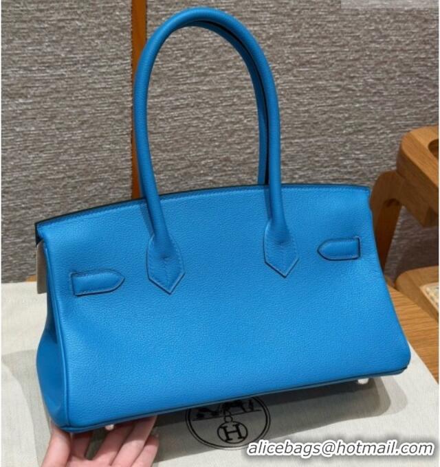 Pretty Style Hermes Shoulder Birkin Bag in Evercolor Leather 2529 0F Blue Fruda/Silver 2026 (Half-Handmade)