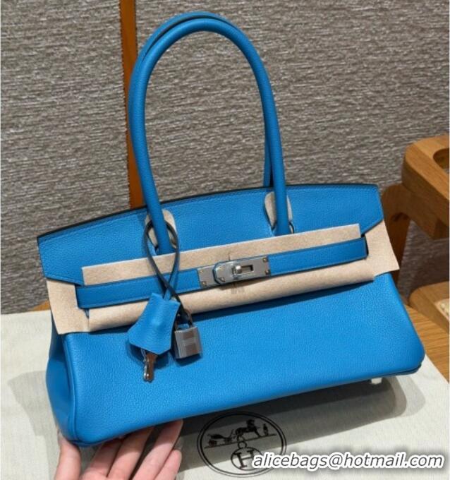 Pretty Style Hermes Shoulder Birkin Bag in Evercolor Leather 2529 0F Blue Fruda/Silver 2026 (Half-Handmade)