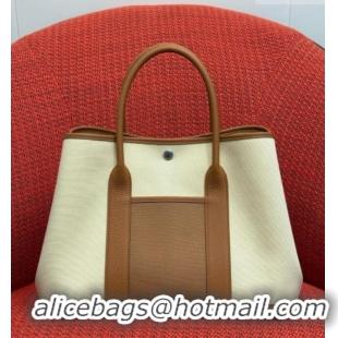 Well Crafted Hermes Garden Party Bag 36cm in Canvas/Togo Leather 2539 Brown 2026 (Half-Handmade)