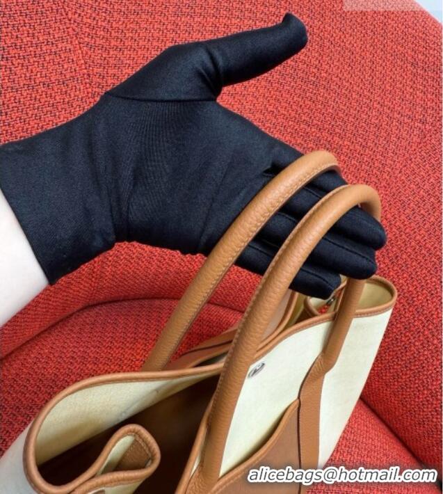 Well Crafted Hermes Garden Party Bag 36cm in Canvas/Togo Leather 2539 Brown 2026 (Half-Handmade)