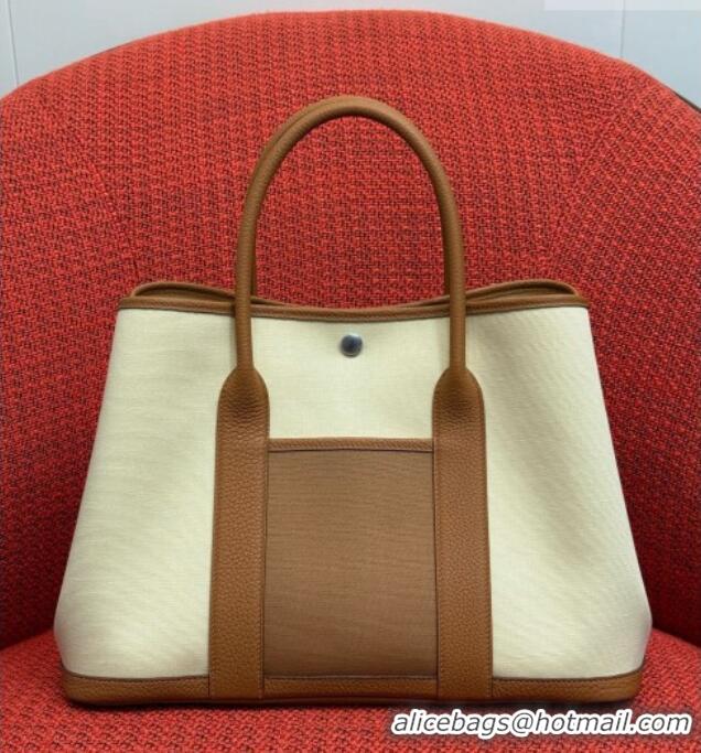 Well Crafted Hermes Garden Party Bag 36cm in Canvas/Togo Leather 2539 Brown 2026 (Half-Handmade)