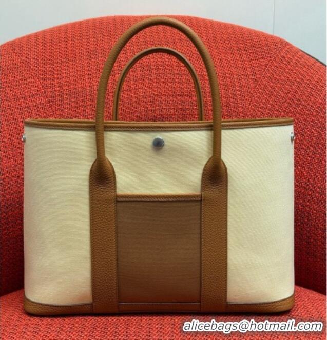 Well Crafted Hermes Garden Party Bag 36cm in Canvas/Togo Leather 2539 Brown 2026 (Half-Handmade)