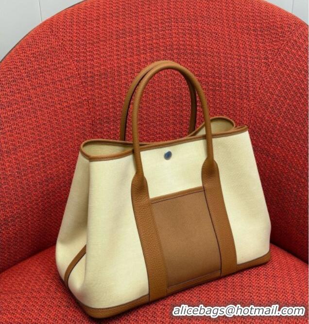 Well Crafted Hermes Garden Party Bag 36cm in Canvas/Togo Leather 2539 Brown 2026 (Half-Handmade)