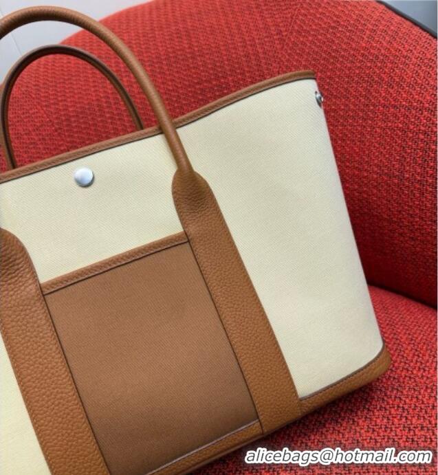 Well Crafted Hermes Garden Party Bag 36cm in Canvas/Togo Leather 2539 Brown 2026 (Half-Handmade)