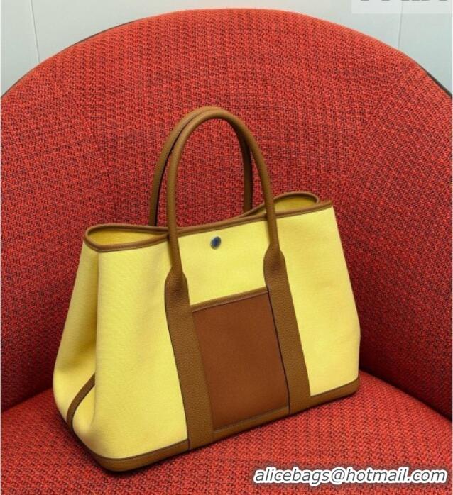 Promotional Hermes Garden Party Bag 36cm in Canvas/Togo Leather 2539 Yellow 2026 (Half-Handmade)