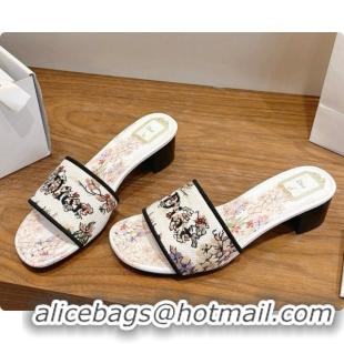 Charming Dior Dway Heeled Slide in Lily Embroidered Cotton D080306 2026