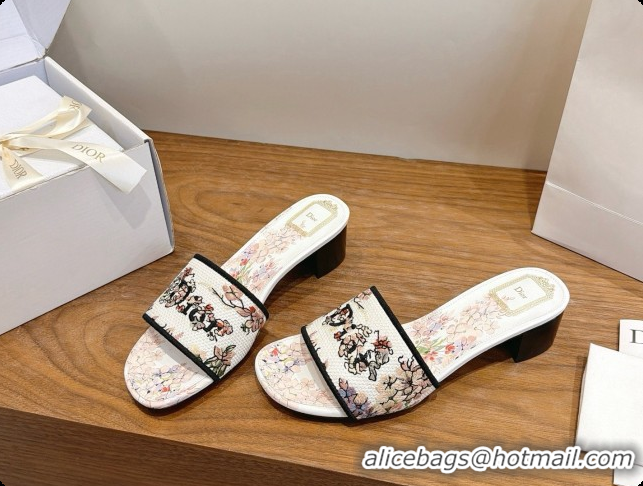 Charming Dior Dway Heeled Slide in Lily Embroidered Cotton D080306 2026