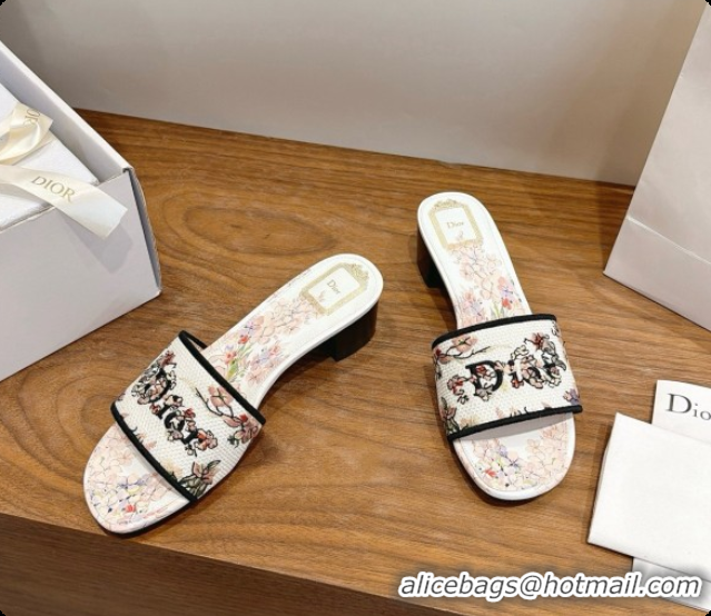 Charming Dior Dway Heeled Slide in Lily Embroidered Cotton D080306 2026