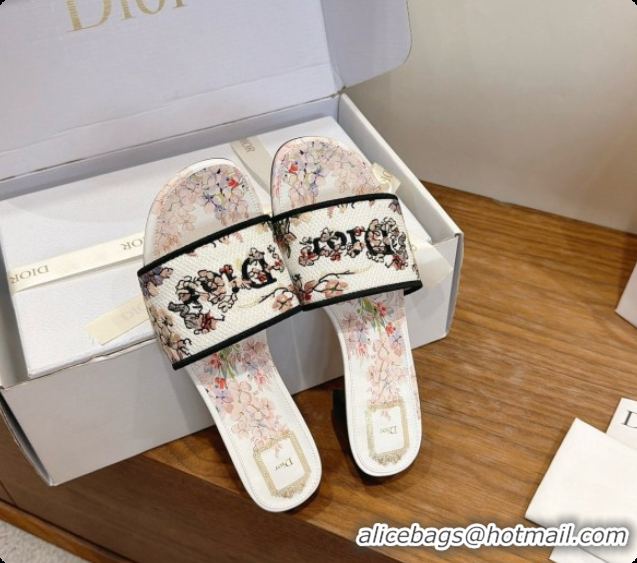 Charming Dior Dway Heeled Slide in Lily Embroidered Cotton D080306 2026