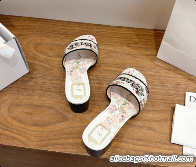 Charming Dior Dway Heeled Slide in Lily Embroidered Cotton D080306 2026