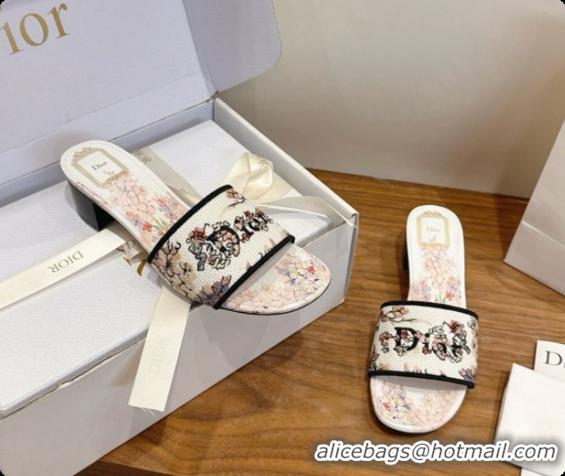 Charming Dior Dway Heeled Slide in Lily Embroidered Cotton D080306 2026