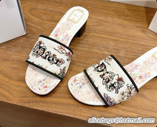 Charming Dior Dway Heeled Slide in Lily Embroidered Cotton D080306 2026