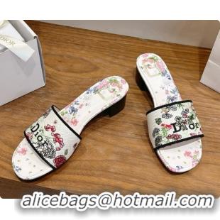 Durable Dior Dway Heeled Slide in Lily Embroidered Cotton D080307 2026