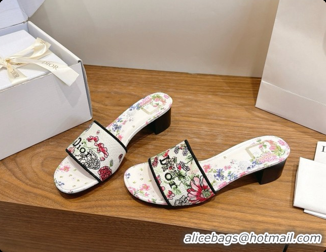 Durable Dior Dway Heeled Slide in Lily Embroidered Cotton D080307 2026