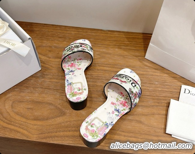 Durable Dior Dway Heeled Slide in Lily Embroidered Cotton D080307 2026