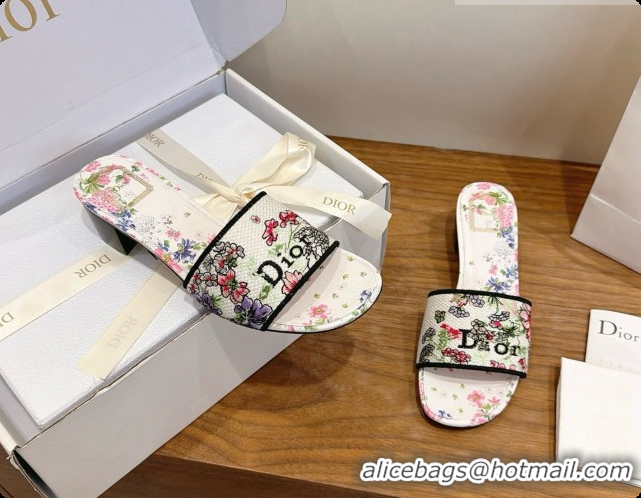 Durable Dior Dway Heeled Slide in Lily Embroidered Cotton D080307 2026