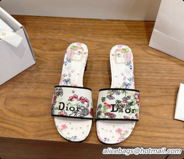 Durable Dior Dway Heeled Slide in Lily Embroidered Cotton D080307 2026