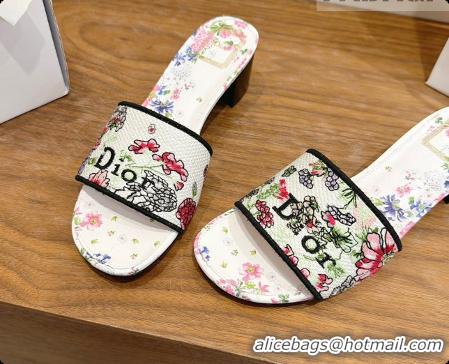 Durable Dior Dway Heeled Slide in Lily Embroidered Cotton D080307 2026