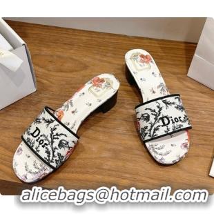 Unique Discount Dior Dway Heeled Slide in Lily Embroidered Cotton D080308 2026