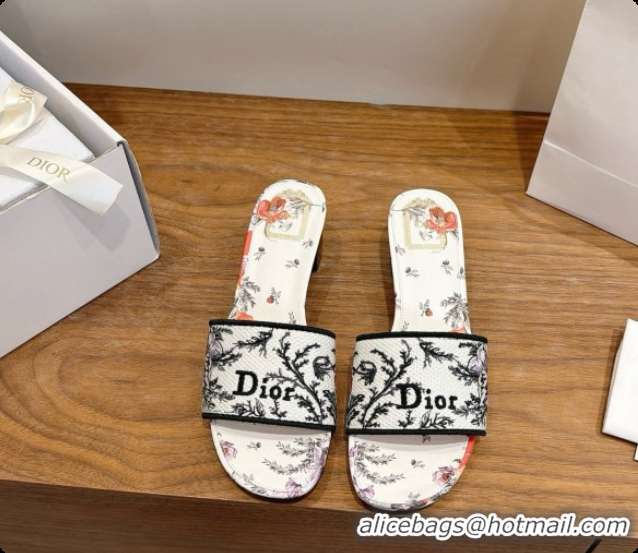 Unique Discount Dior Dway Heeled Slide in Lily Embroidered Cotton D080308 2026