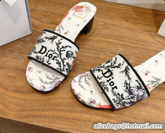 Unique Discount Dior Dway Heeled Slide in Lily Embroidered Cotton D080308 2026