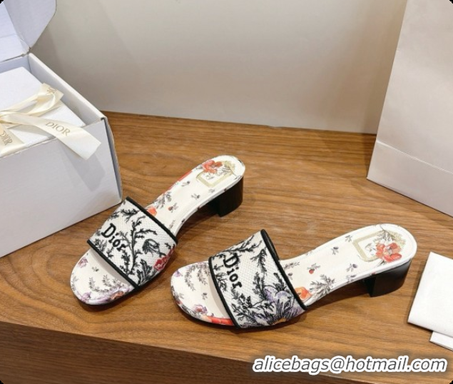 Unique Discount Dior Dway Heeled Slide in Lily Embroidered Cotton D080308 2026