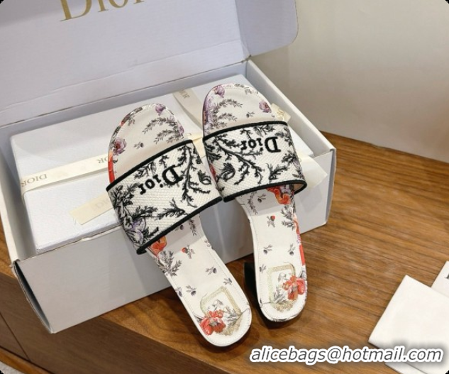 Unique Discount Dior Dway Heeled Slide in Lily Embroidered Cotton D080308 2026