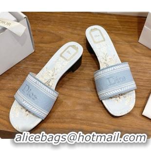 Expensive Dior Dway Heeled Slide in Blue Embroidered Cotton D080309 2026