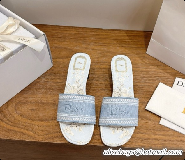 Expensive Dior Dway Heeled Slide in Blue Embroidered Cotton D080309 2026