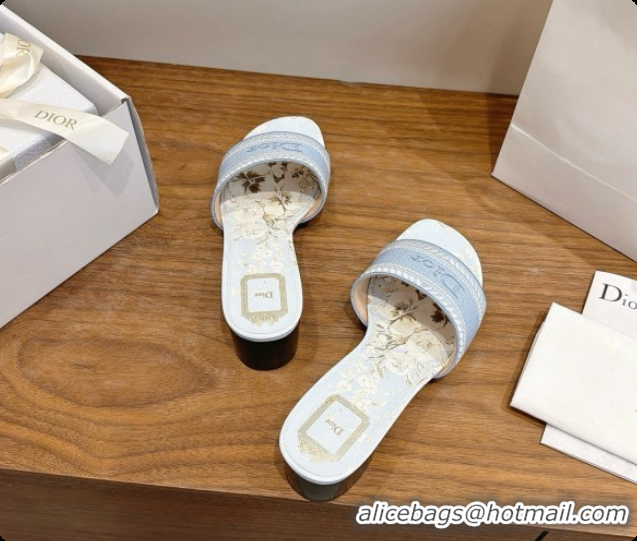 Expensive Dior Dway Heeled Slide in Blue Embroidered Cotton D080309 2026