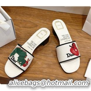 Big Discount Dior Dway Heeled Slide in Apple Embroidered Cotton D080315 2026