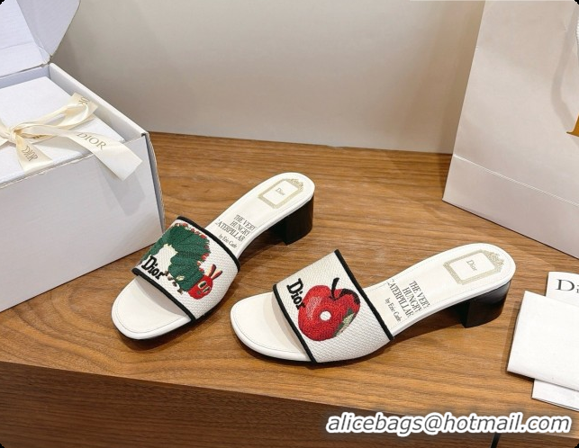 Big Discount Dior Dway Heeled Slide in Apple Embroidered Cotton D080315 2026