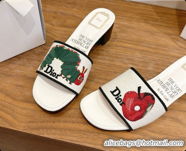 Big Discount Dior Dway Heeled Slide in Apple Embroidered Cotton D080315 2026
