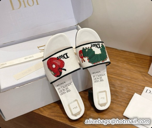 Big Discount Dior Dway Heeled Slide in Apple Embroidered Cotton D080315 2026