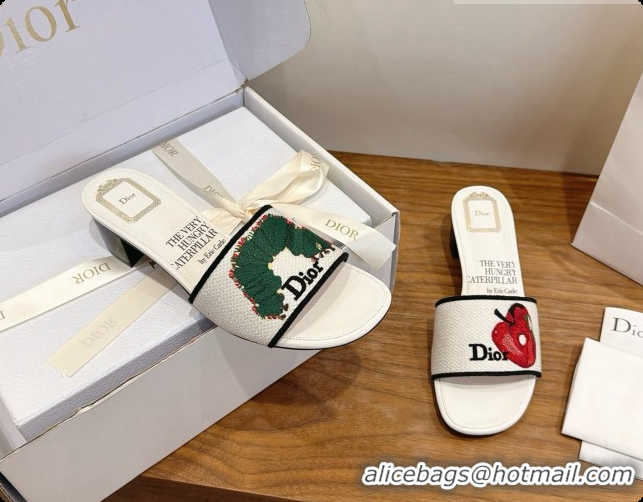 Big Discount Dior Dway Heeled Slide in Apple Embroidered Cotton D080315 2026