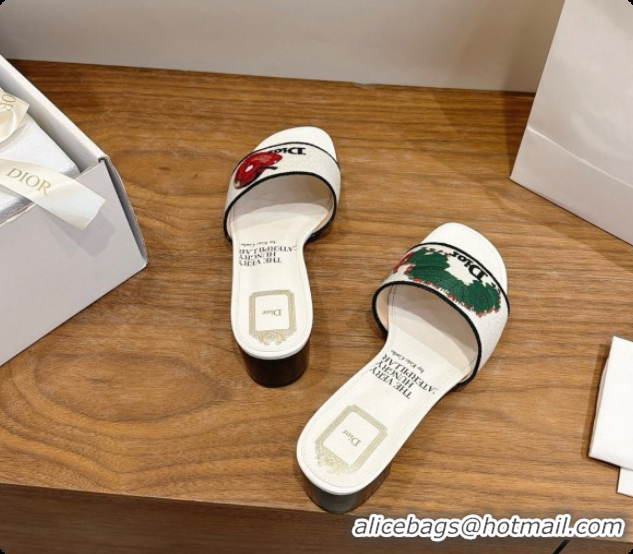 Big Discount Dior Dway Heeled Slide in Apple Embroidered Cotton D080315 2026