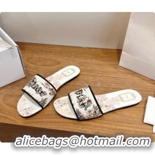 Discount Dior Flat Dway Slide in Lily Embroidered Cotton D080309 2026