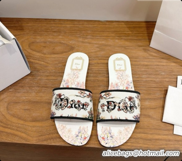 Discount Dior Flat Dway Slide in Lily Embroidered Cotton D080309 2026