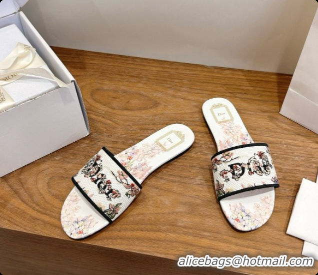 Discount Dior Flat Dway Slide in Lily Embroidered Cotton D080309 2026