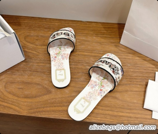 Discount Dior Flat Dway Slide in Lily Embroidered Cotton D080309 2026