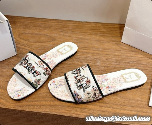 Discount Dior Flat Dway Slide in Lily Embroidered Cotton D080309 2026