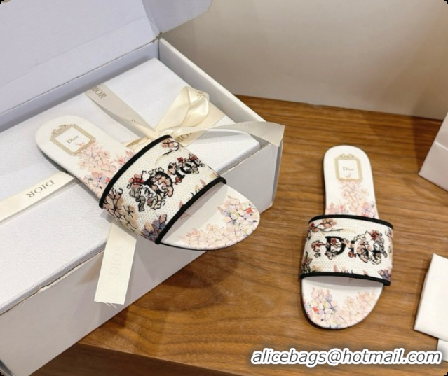 Discount Dior Flat Dway Slide in Lily Embroidered Cotton D080309 2026