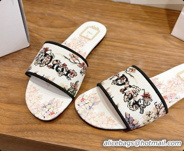 Discount Dior Flat Dway Slide in Lily Embroidered Cotton D080309 2026