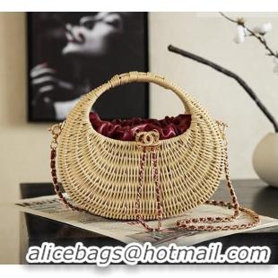 New Fashion Chanel Wicker/Lambskin Bag CH091402 Beige/Burgundy 2026
