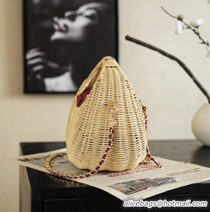 New Fashion Chanel Wicker/Lambskin Bag CH091402 Beige/Burgundy 2026