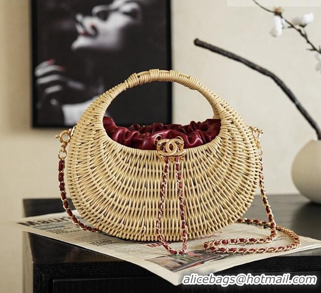New Fashion Chanel Wicker/Lambskin Bag CH091402 Beige/Burgundy 2026